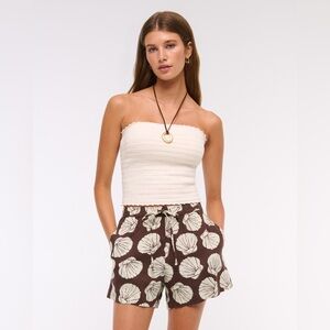 Abercrombie Brown Shell Mid Rise Linen-Blend Pull-On Short Size Small New NWT